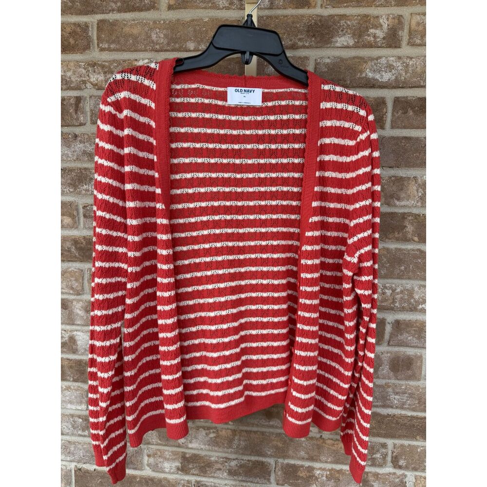 Old Navy Red & Ivory Striped Open Knit Cardigan, XL